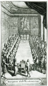 Reception of a Member of the French Academy, engraved by Francois Poilly
